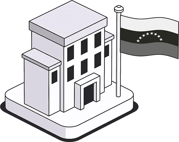 A Venezuelan office building under a magnifying glass, representing vendor pre-screening.