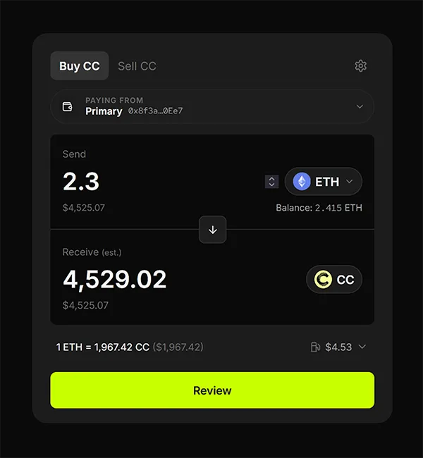 Initiate a swap from one token to another.