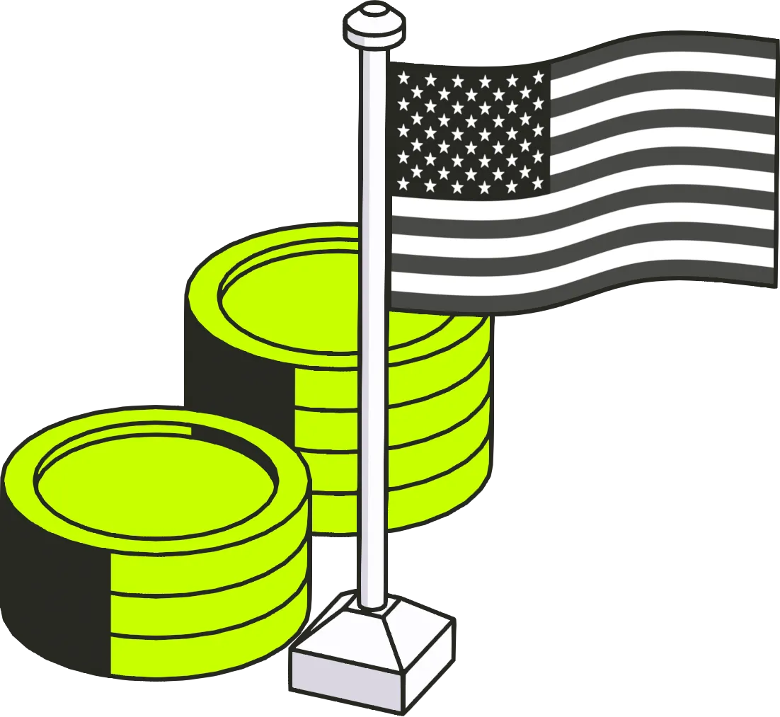 U.S. flag with stablecoin stacks