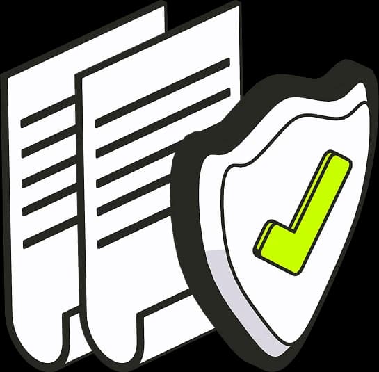 Illustration of a compliance shield with a checkmark in front of documentation